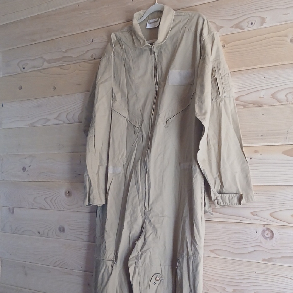 Beige Utility Flight Coverall Jumpsuit